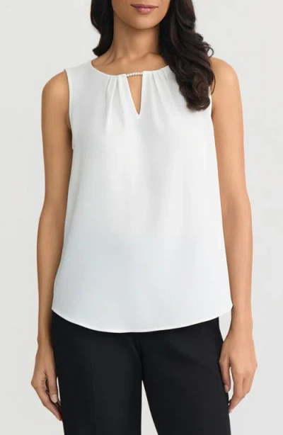 Kasper Faux Pearl Sleeveless Shell Top In White