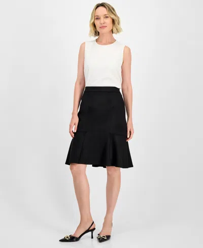 Kasper Faux-suede Flared Pull-on Skirt, Regular & Petites In Black
