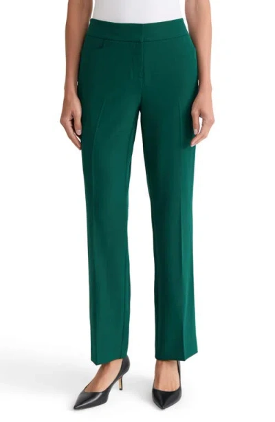 Kasper Flat Front Straight Leg Trousers In Green