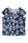 Kasper Plus Size Printed Cap-sleeve Cowlneck Blouse In Blue