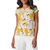 Kasper Floral Cowl Neck Cap Sleeve Top In Butterscotch Multi