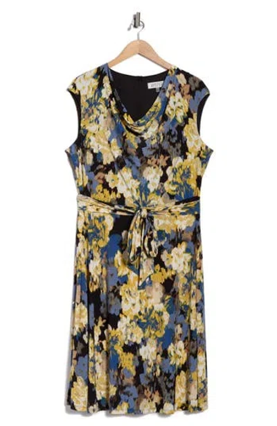 Kasper Floral Cowl Neck Sleeveless Fit & Flare Dress In Blue
