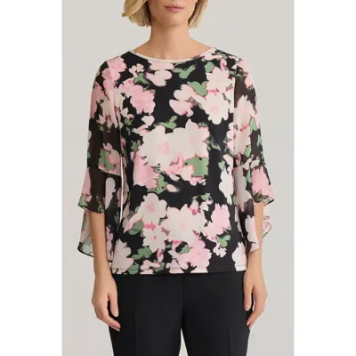 Kasper Floral Flutter Sleeve Top In Multi