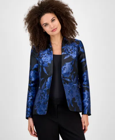 Kasper Floral Jacquard Open-front Jacket, Regular & Petite In Blue