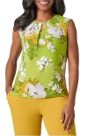 Kasper Plus Size Sleeveless Printed Keyhole Blouse In Kiwi Multi