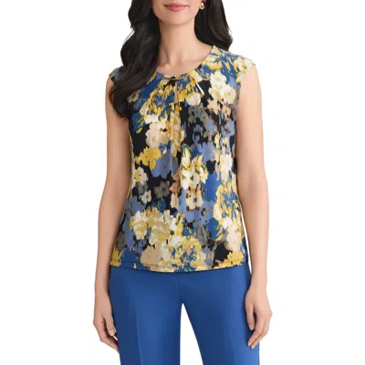 KASPER KASPER FLORAL METAL ACCENT GATHERED NECK CREPE KNIT TOP