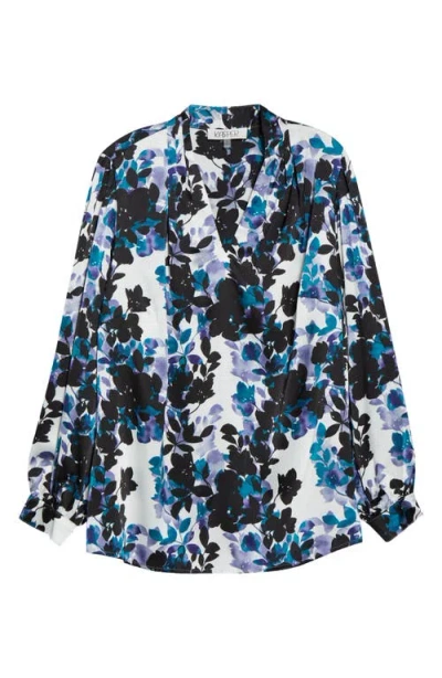 Kasper Floral Pleated Shoulder V-neck Top In Multi