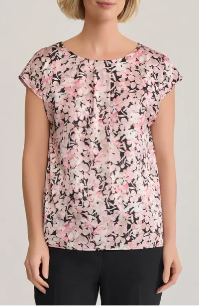 Kasper Floral Print Box Pleat Satin Top In Multi
