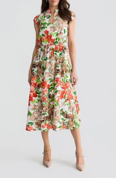 Kasper Floral Print Cap Sleeve Midi Dress In Multi