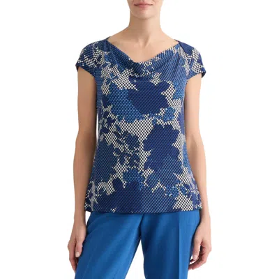 Kasper Floral Print Cowl Neck Top In Blue