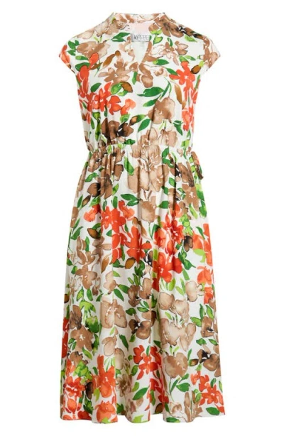 Kasper Floral Print Drawstring Midi Dress In Multi