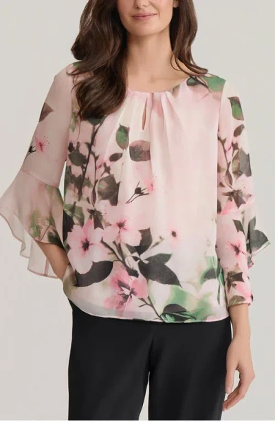 Kasper Floral Print Flutter Sleeve Top In Pink