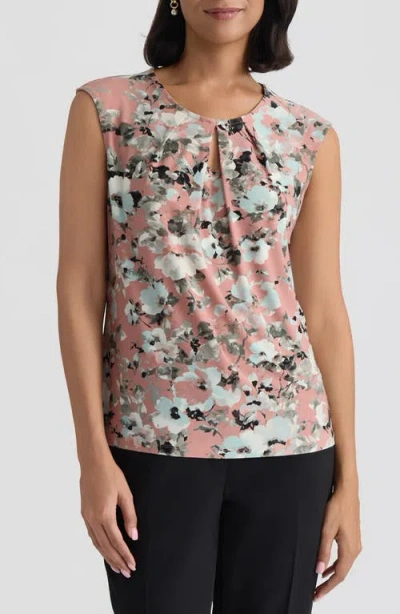 Kasper Floral Print Keyhole Sleeveless Top In Pink