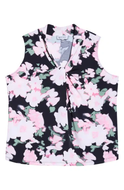 Kasper Floral Print Knot Front Sleeveless Top In Pink