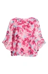 Kasper Plus Size Printed Ruffled-sleeve Blouse In Pink