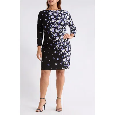 Kasper Floral Print Sheath Dress In Blue
