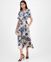 Kasper Floral-print Tie-waist Midi Dress, Regular & Petite In Neutral