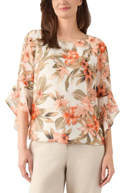 Kasper Floral Ruffle Sleeve Chiffon Top