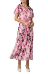 Kasper Floral Short Sleeve Tiered Maxi Dress In Tutu Pink Multi