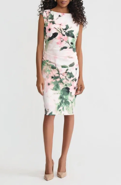 Kasper Floral Side Pleat Sheath Dress In Multi