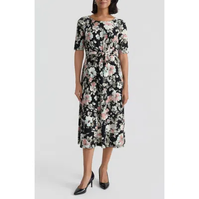 Kasper Floral Tie Belt A-line Dress In Multi