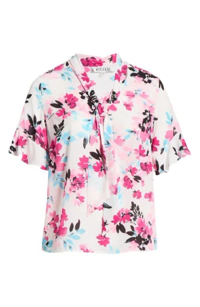 Kasper Floral Tie Neck Sleeveless Satin Top In Multi