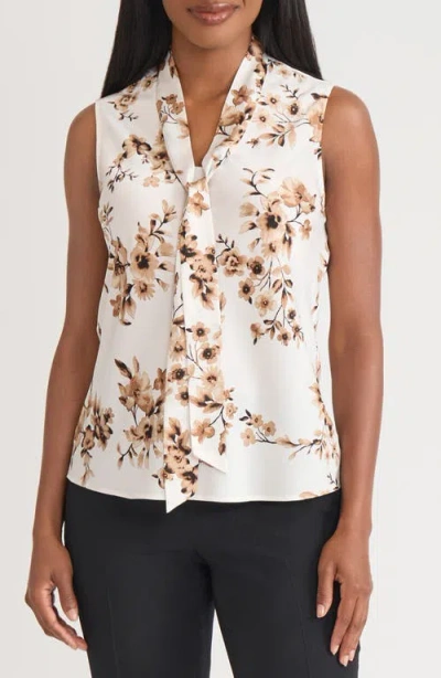 Kasper Floral Tie Neck Sleeveless Top In Multi