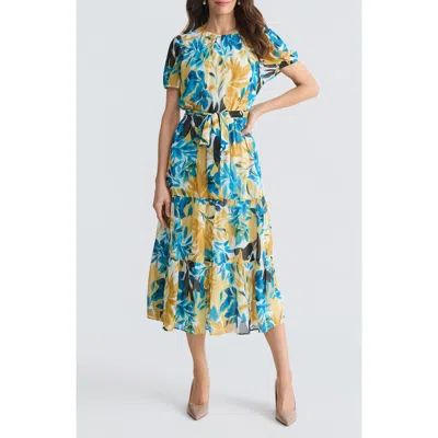 Kasper Floral Tiered Midi Dress In Black