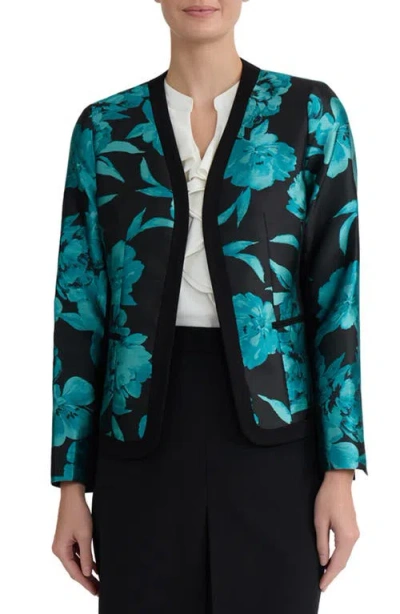 Kasper Floral Woven Cardigan With Combo Framing In Multi