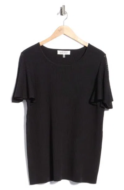 Kasper Flutter Sleeve Flat Back Rib Sweater In Black