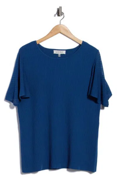 Kasper Flutter Sleeve Flat Back Rib Sweater In Blue Night