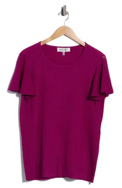 Kasper Flutter Sleeve Flat Back Rib Sweater In Purple