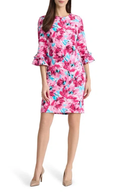 Kasper Flutter Sleeve Floral Sheath Dress In Pink