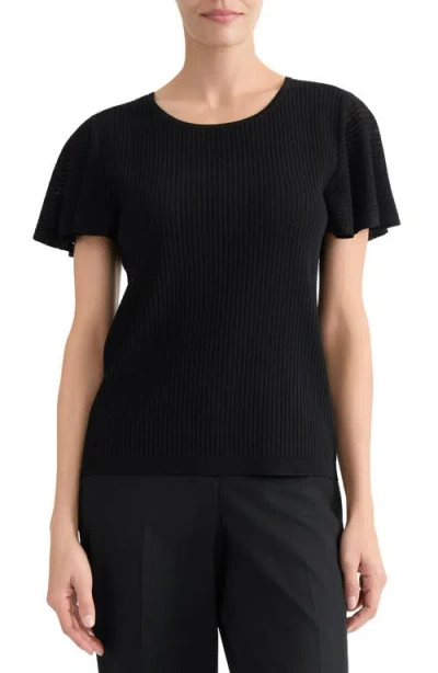 Kasper Flutter Sleeve Rib Sweater In Black