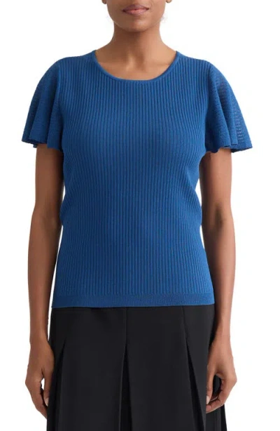 Kasper Flutter Sleeve Rib Sweater In Blue