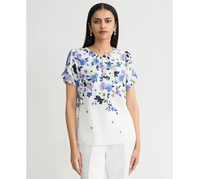 Kasper Flutter Sleeve Ss Jewel Neck Blouse In White