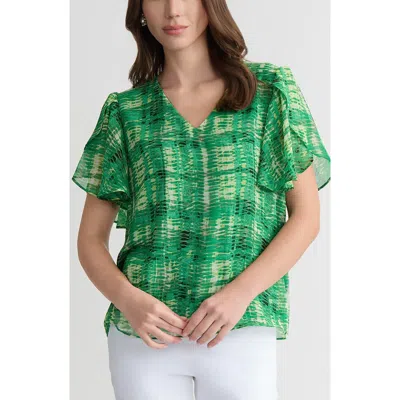 Kasper Flutter Sleeve Top In Green
