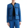 Kasper Framed Open Front Stretch Crepe Jacket In Blue