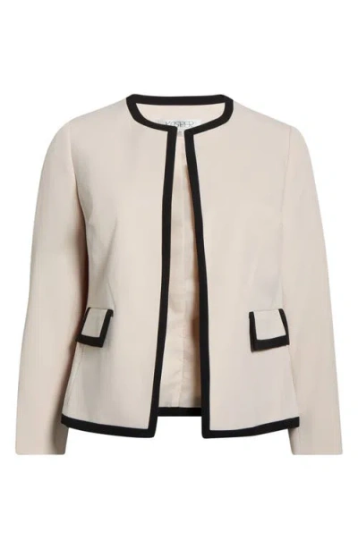 Kasper Framed Open Front Stretch Crepe Jacket In Gray