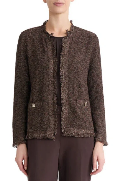 Kasper Fringe Kissing Front Cardigan In Brown
