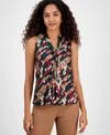 Kasper Geo-print Satin Tie-neck Sleeveless Top, Regular & Petites In Multi
