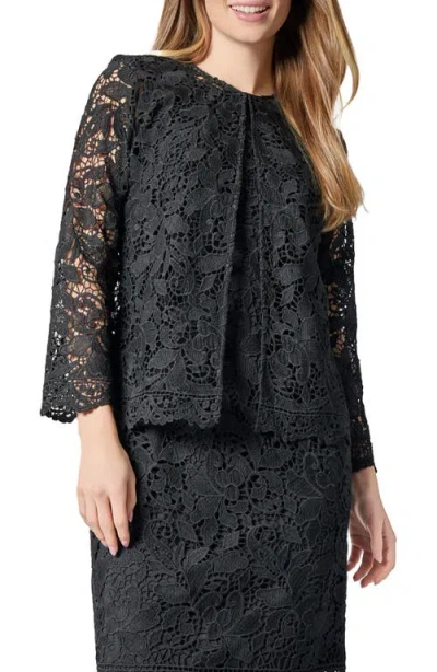 Kasper Guipure Lace Cardigan In Black