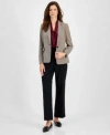 Kasper Houndstooth Blazer Sleeveless Top Pull On Pants In Toffee Multi