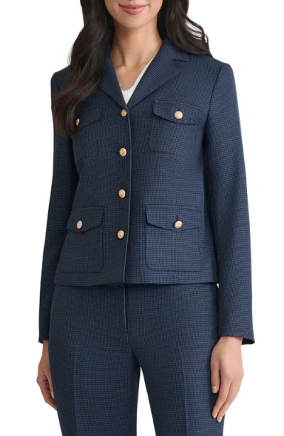 Kasper Houndstooth Check Military Jacket In Brown