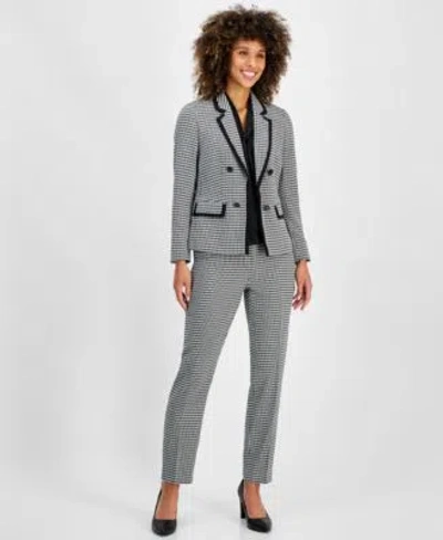 Kasper Houndstooth Print Double Breasted Jacket Matching Pants In Black,white
