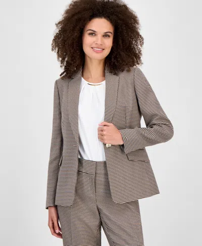 Kasper Houndstooth Single-button-front Jacket, Regular & Petite In Brown