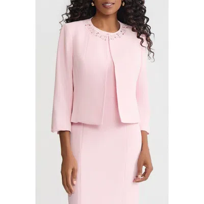 Kasper Imitation Pearl & Crystal Detail Open Jacket In Pink
