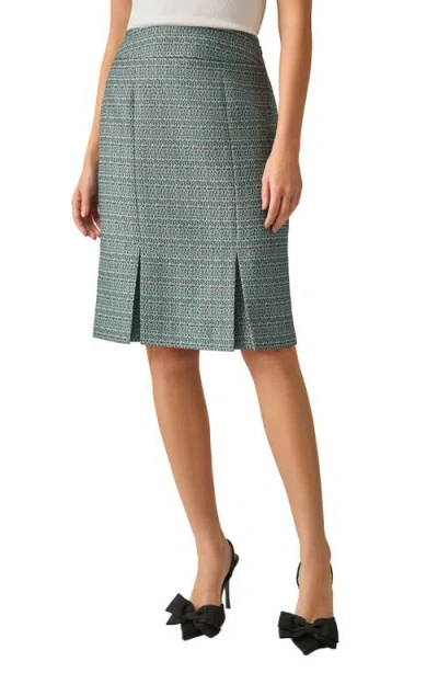Kasper Inverted Box Pleat Tweed Skirt In Rich Teal Multi