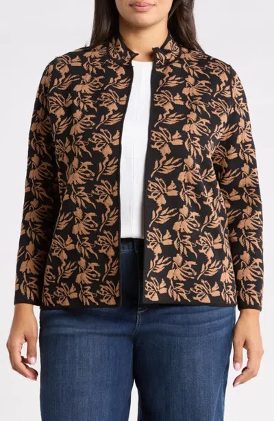 Kasper Jacquard Stand Collar Cardigan In Brown