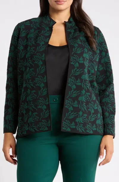Kasper Jacquard Stand Collar Cardigan In Green